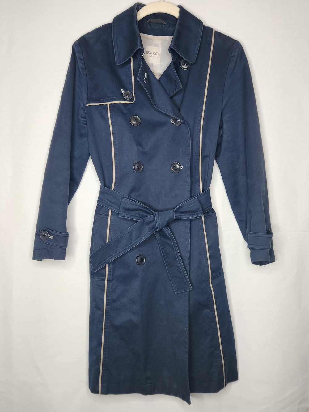 Cinzia Rocca Icons Navy Trench Coat with Cream Piping